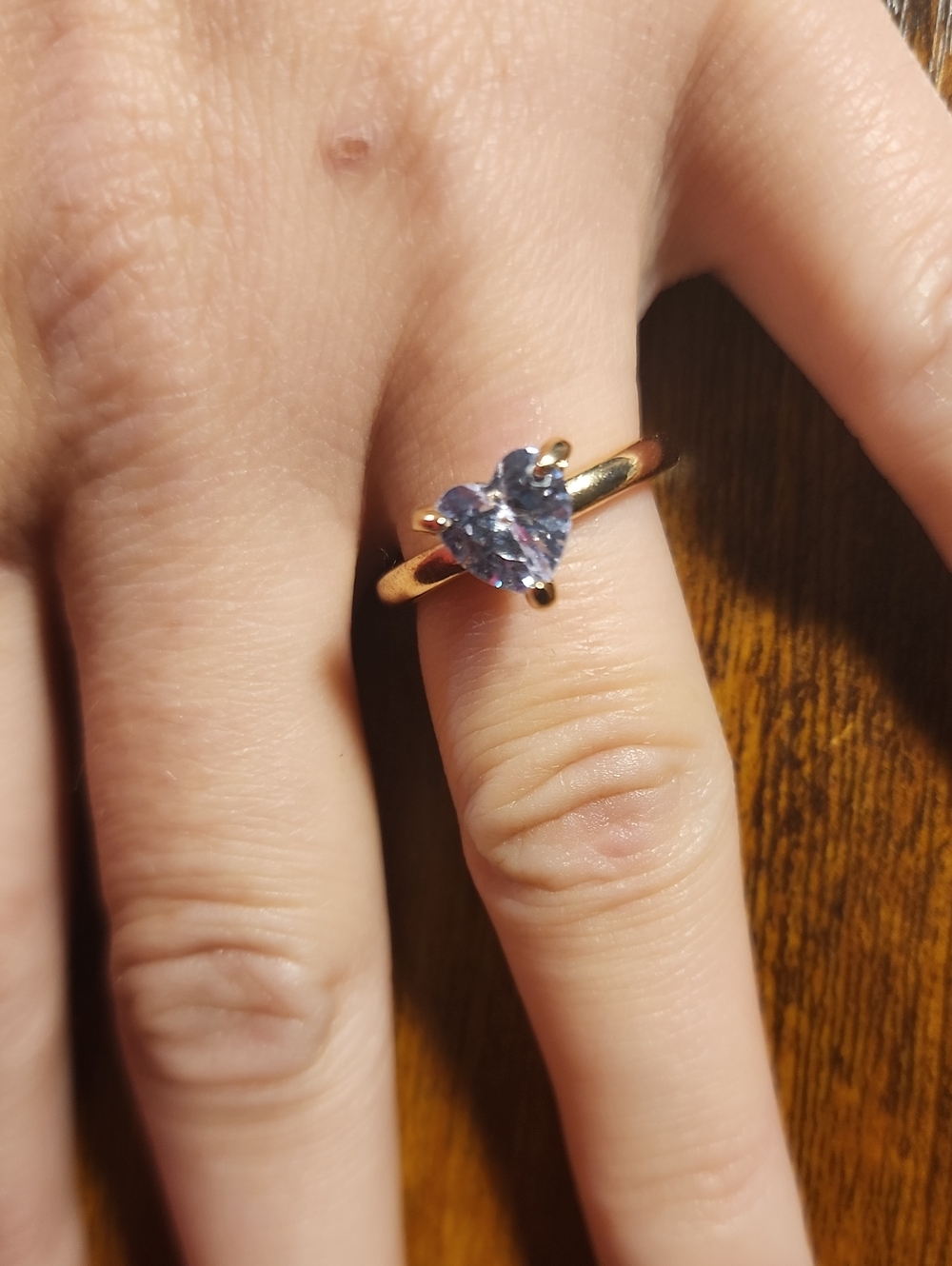 1pc Women's Engagement Ring, Simple Gold-Tone Alloy Heart Zirconia Stone Decor